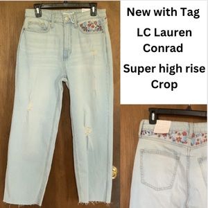 LC Lauren Conrad jean super high rise crop jean floral embroidered distressed 4